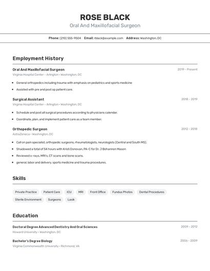 Oral And Maxillofacial Surgeon Resume