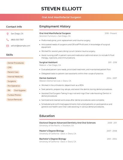 Oral And Maxillofacial Surgeon Resume