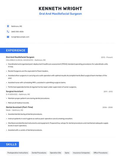 Oral And Maxillofacial Surgeon Resume