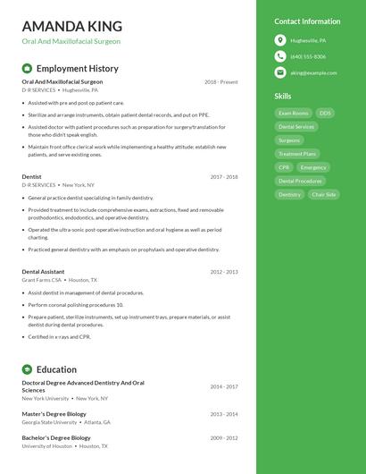 Oral And Maxillofacial Surgeon Resume