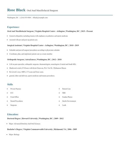 Oral And Maxillofacial Surgeon Resume