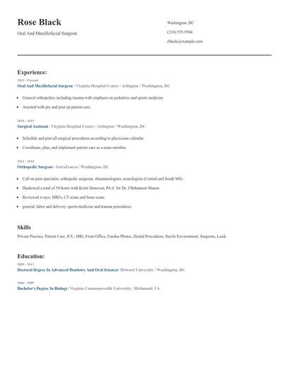 Oral And Maxillofacial Surgeon Resume