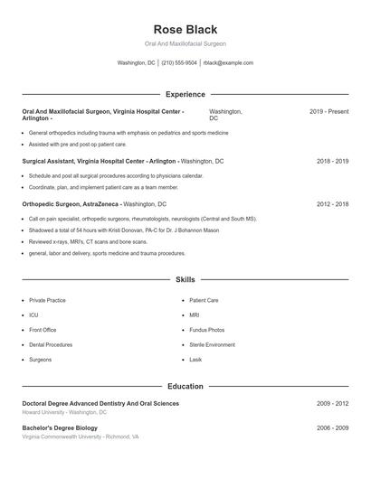 Oral And Maxillofacial Surgeon Resume