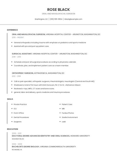 Oral And Maxillofacial Surgeon Resume