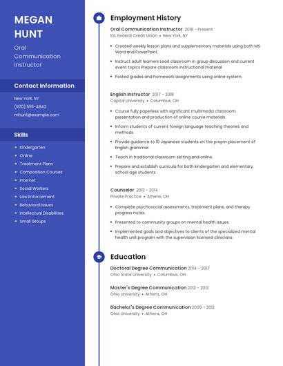 Oral Communication Instructor Resume