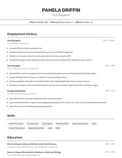 Oral Surgeon Resume