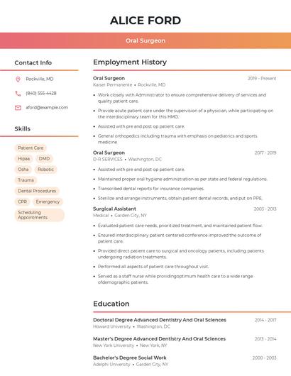 Oral Surgeon Resume