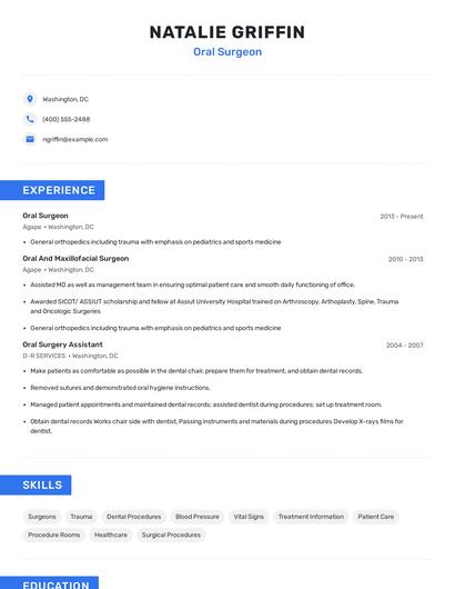 Oral Surgeon Resume