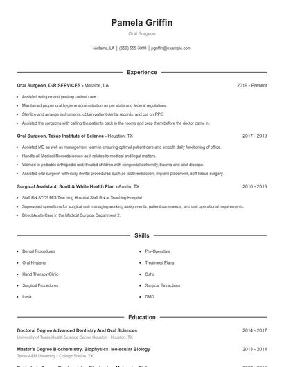 Oral Surgeon Resume