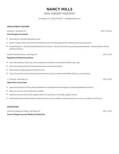 Oral Surgery Assistant Resume