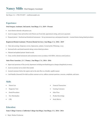 Oral Surgery Assistant Resume