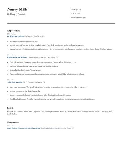 Oral Surgery Assistant Resume