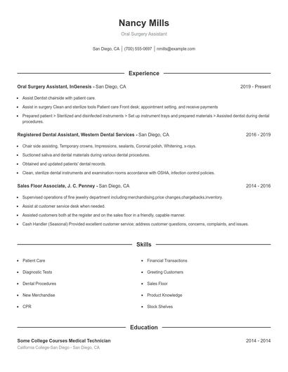 Oral Surgery Assistant Resume