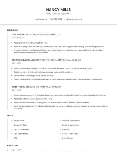 Oral Surgery Assistant Resume