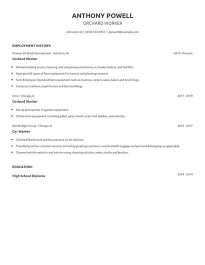 Orchard Worker Resume