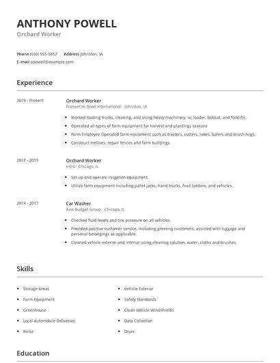 Orchard Worker Resume