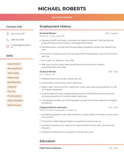 Orchard Worker Resume