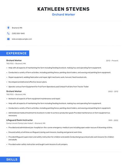 Orchard Worker Resume
