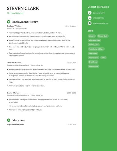 Orchard Worker Resume
