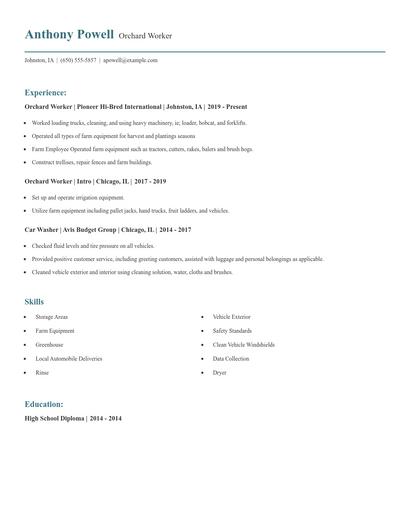 Orchard Worker Resume