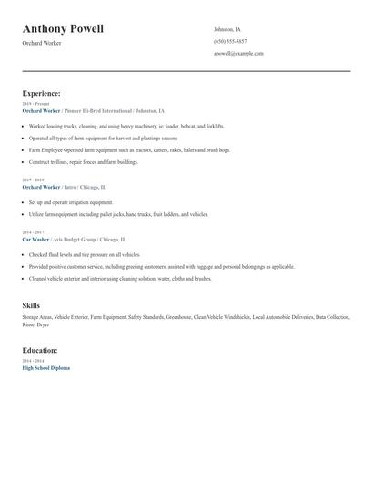 Orchard Worker Resume