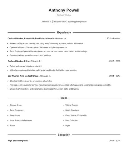 Orchard Worker Resume