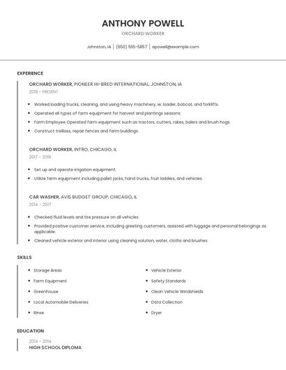 Orchard Worker Resume