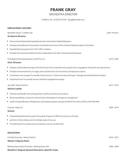 Orchestra Director Resume