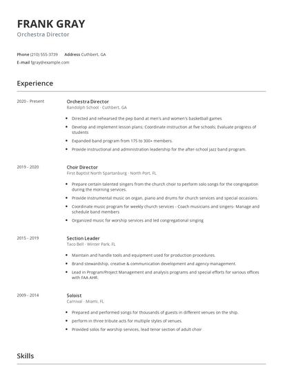 Orchestra Director Resume