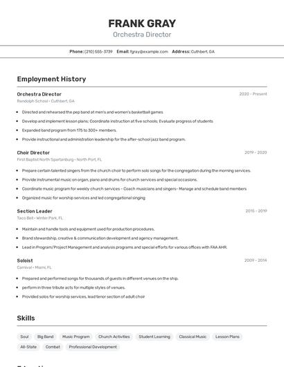 Orchestra Director Resume