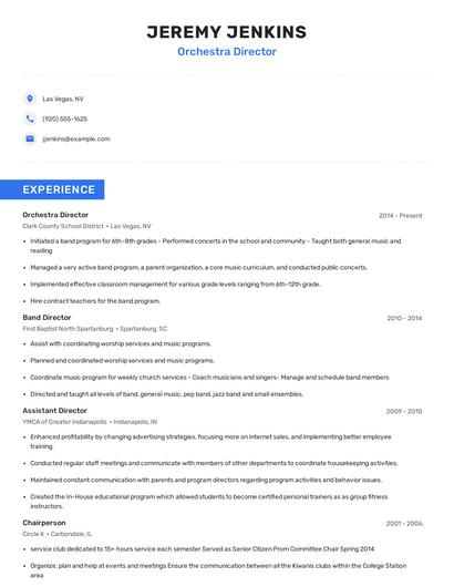 Orchestra Director Resume