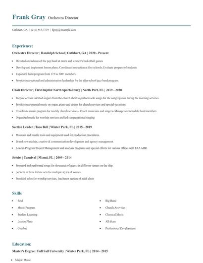 Orchestra Director Resume
