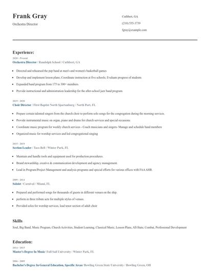 Orchestra Director Resume