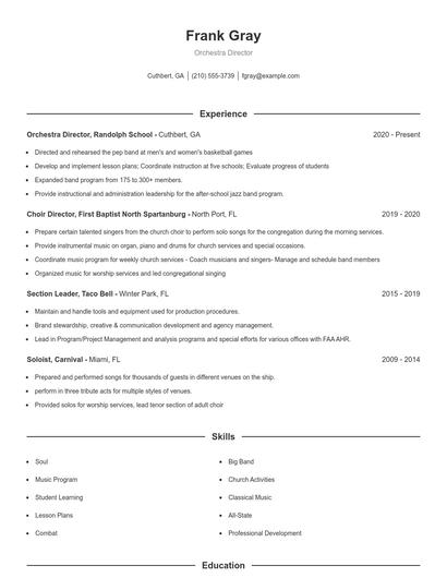 Orchestra Director Resume