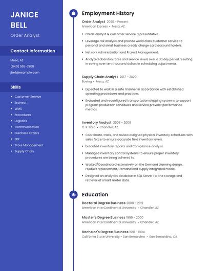 Order Analyst Resume