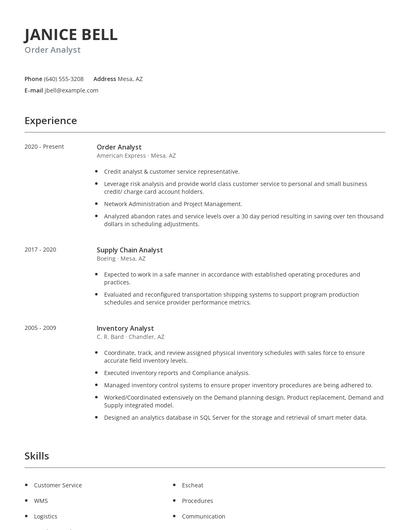 Order Analyst Resume