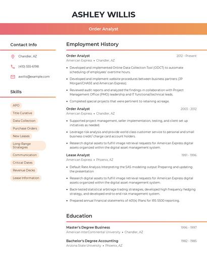 Order Analyst Resume