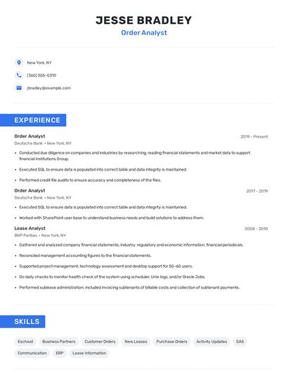 Order Analyst Resume