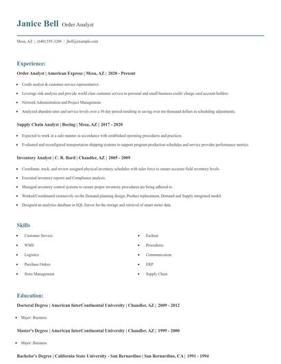 Order Analyst Resume