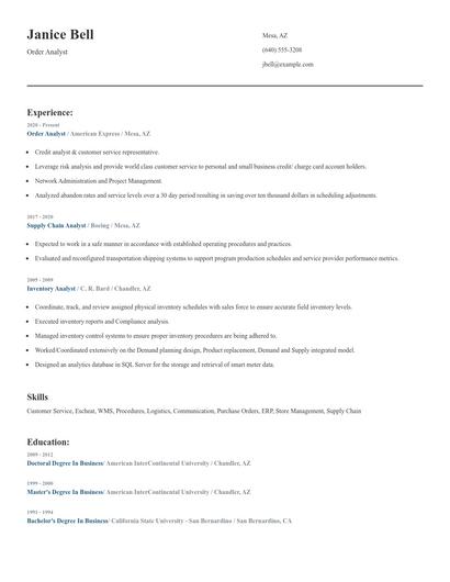 Order Analyst Resume