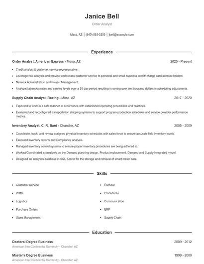 Order Analyst Resume