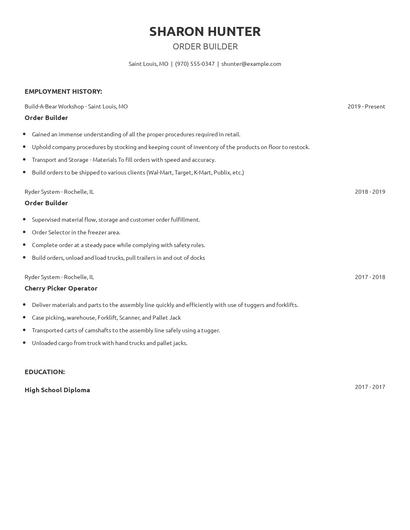 Order Builder Resume