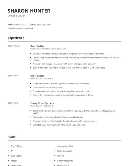 Order Builder Resume