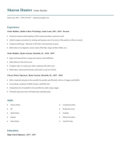 Order Builder Resume
