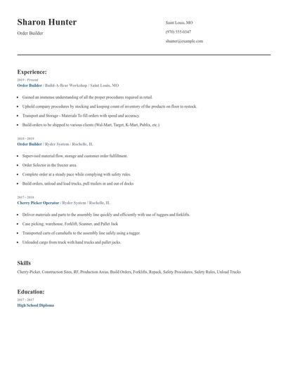 Order Builder Resume