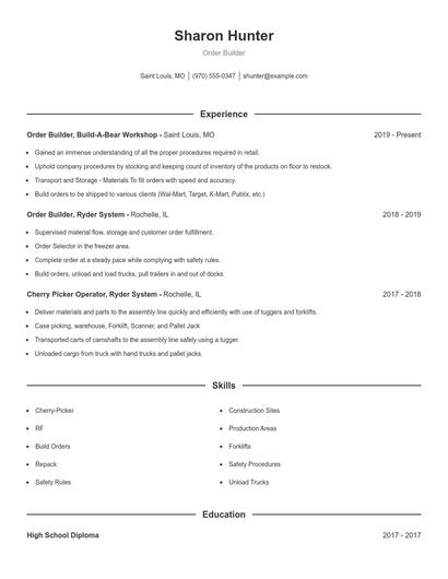Order Builder Resume