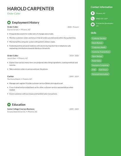 Order Caller Resume