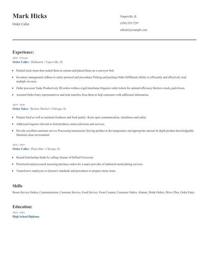 Order Caller Resume