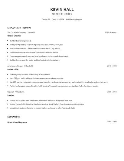Order Checker Resume