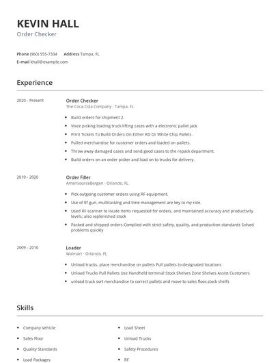 Order Checker Resume